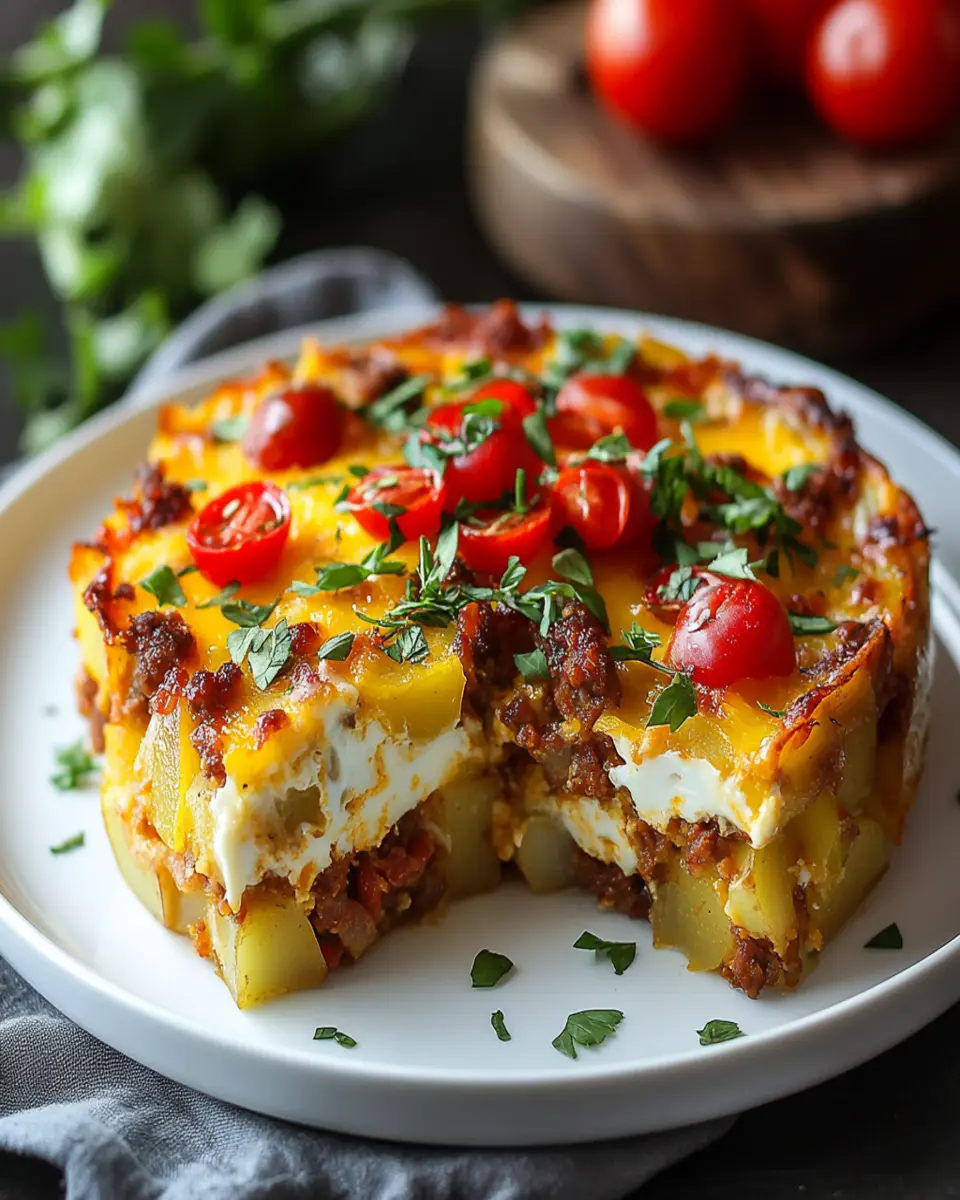 Spicy Chorizo & Potato Egg Casserole with Melty Cheese First Image First Image