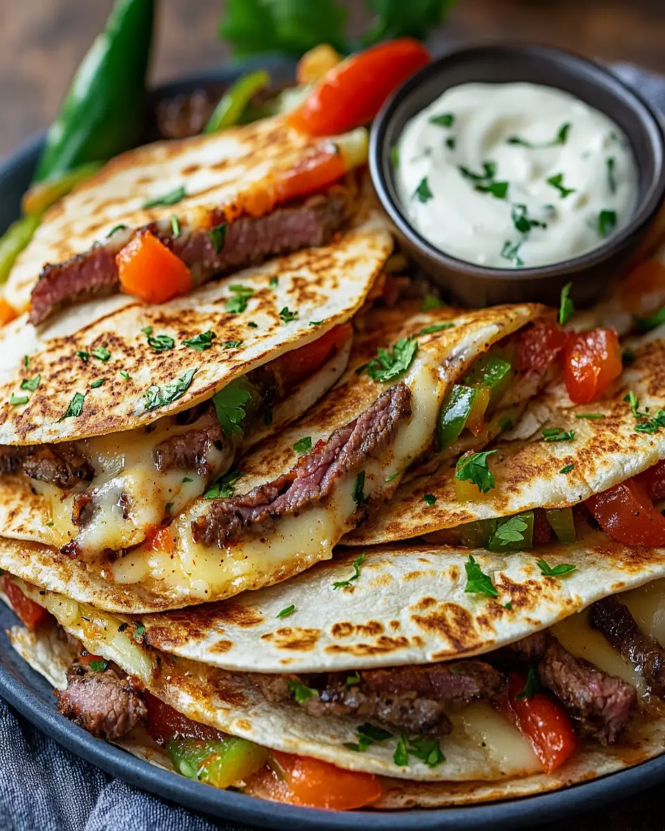 Philly Cheesesteak Quesadillas : One-Pan Mashup with Spicy Mayo Dip First Image First Image