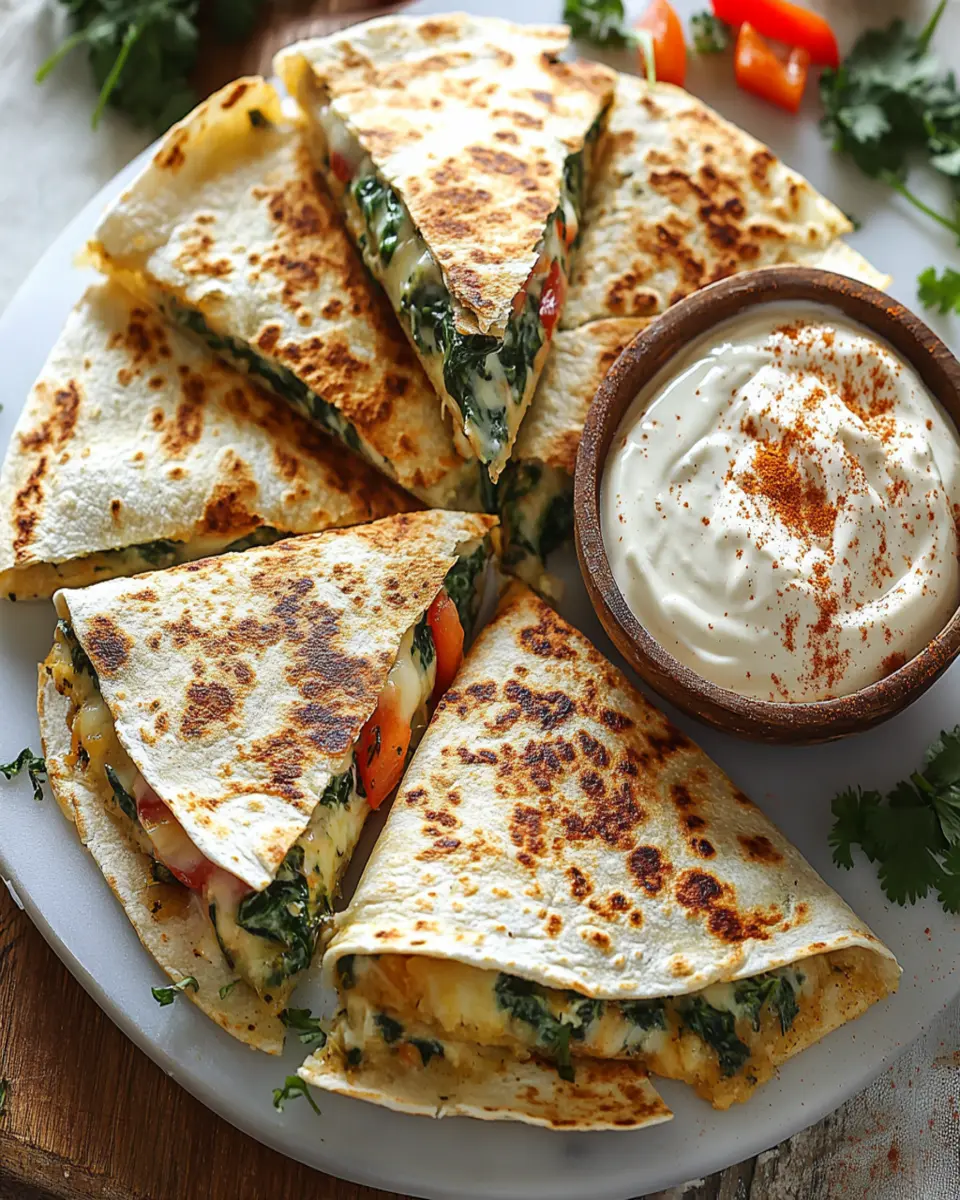 Spinach Artichoke Quesadillas : Crispy, Cheesy Party Snack with a Dip Twist First Image First Image