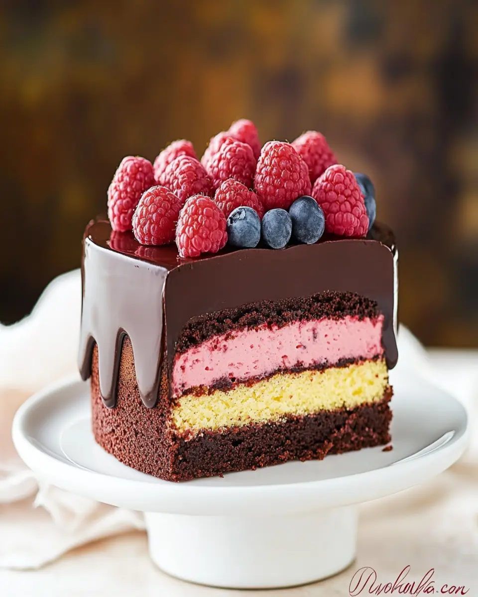 Chocolate Raspberry Mousse Cake {4 Layers} First Image First Image
