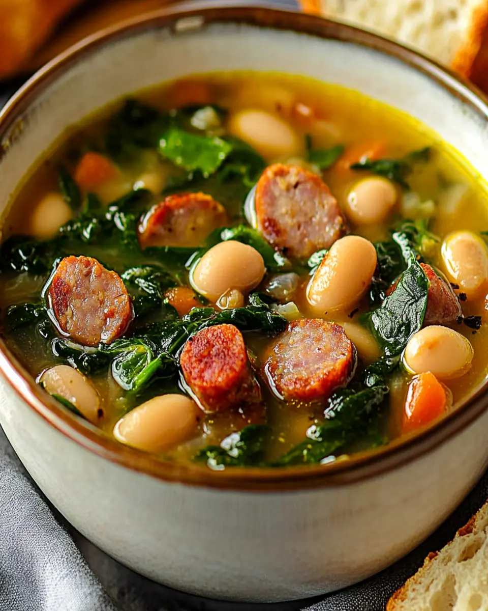 Smoked Sausage, White Bean and Spinach Soup First Image First Image