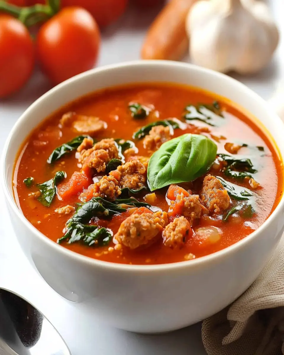 Italian Sausage, Spinach and Tomato Soup First Image First Image