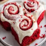 Red Velvet Cinnamon Rolls with Cream Cheese Frosting First Image First Image